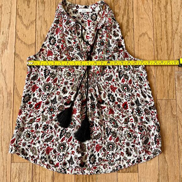 A.L.C. Silk Sleeveless Red White Black Floral Top 4 - Picture 3 of 7